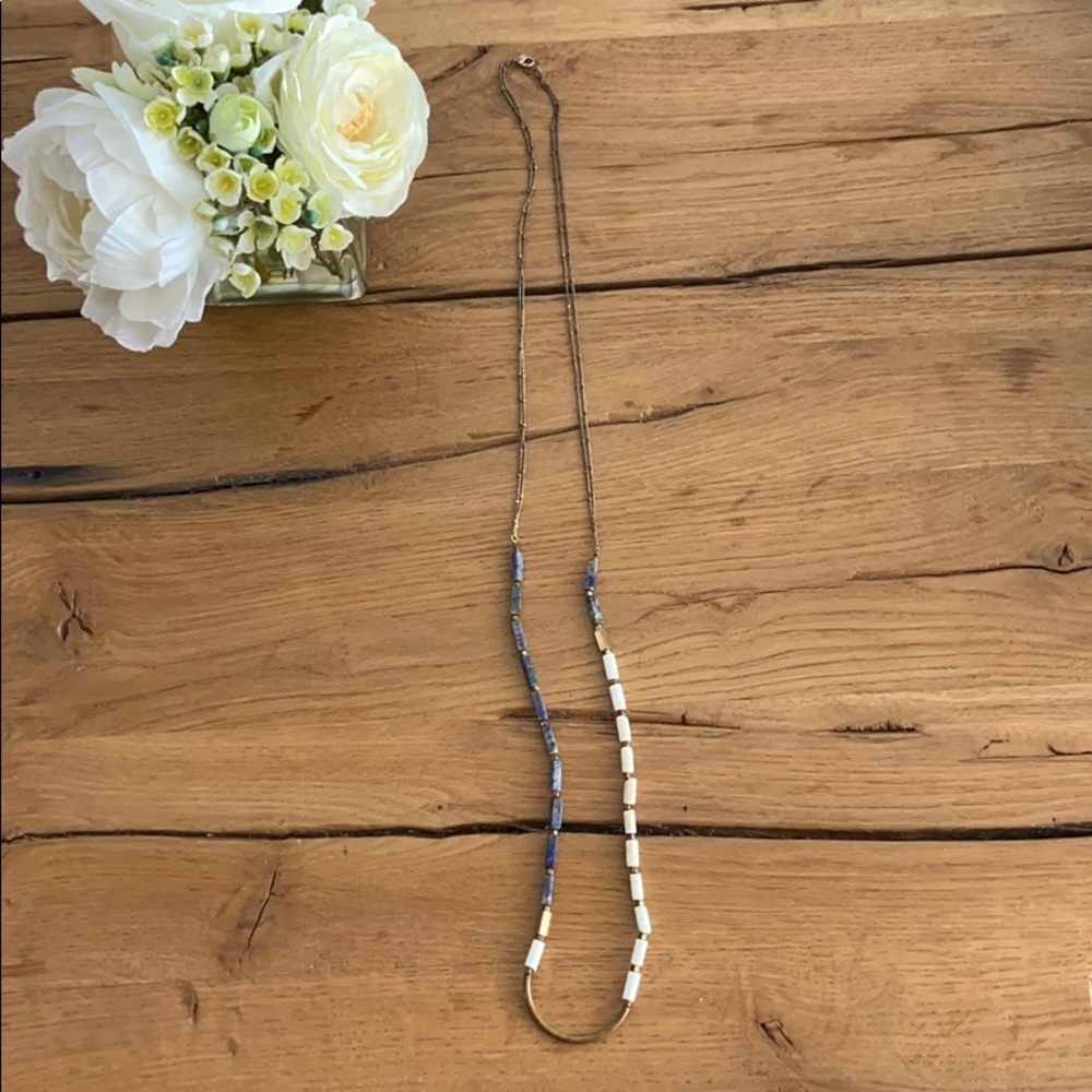 Anthropologie 40” white blue stone, gold necklace